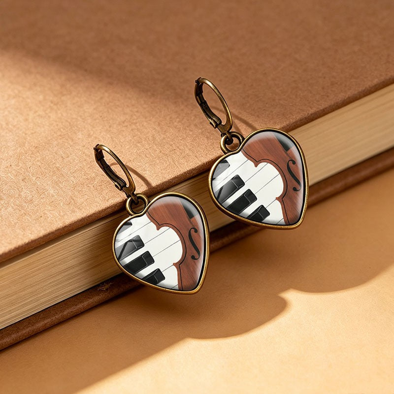 Vintage Piano Heart Drop Earrings