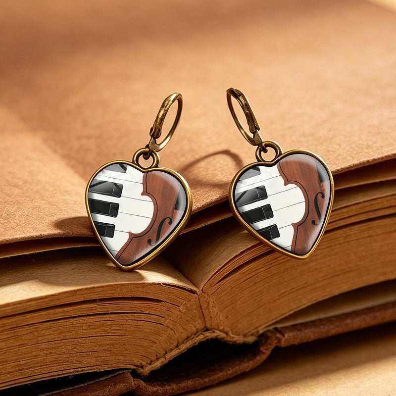 Vintage Piano Heart Drop Earrings