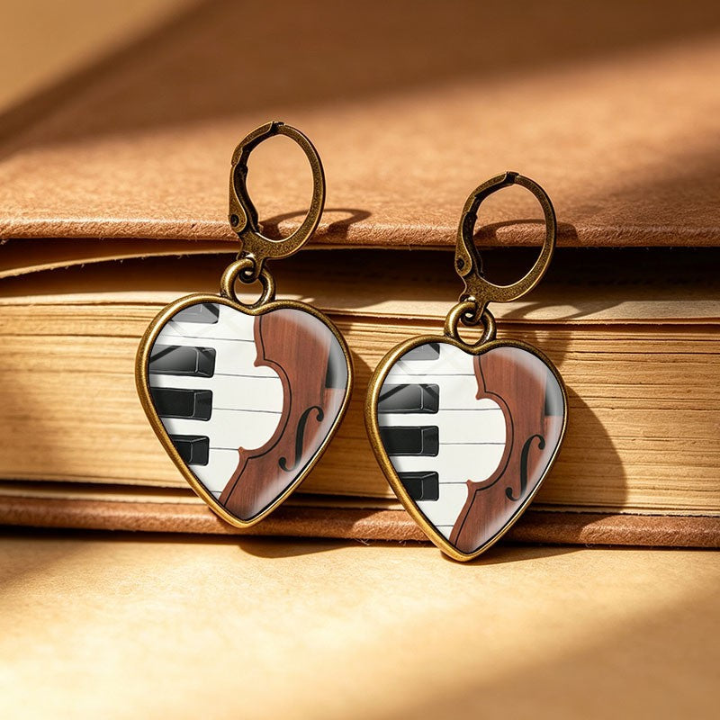 Vintage Piano Heart Drop Earrings