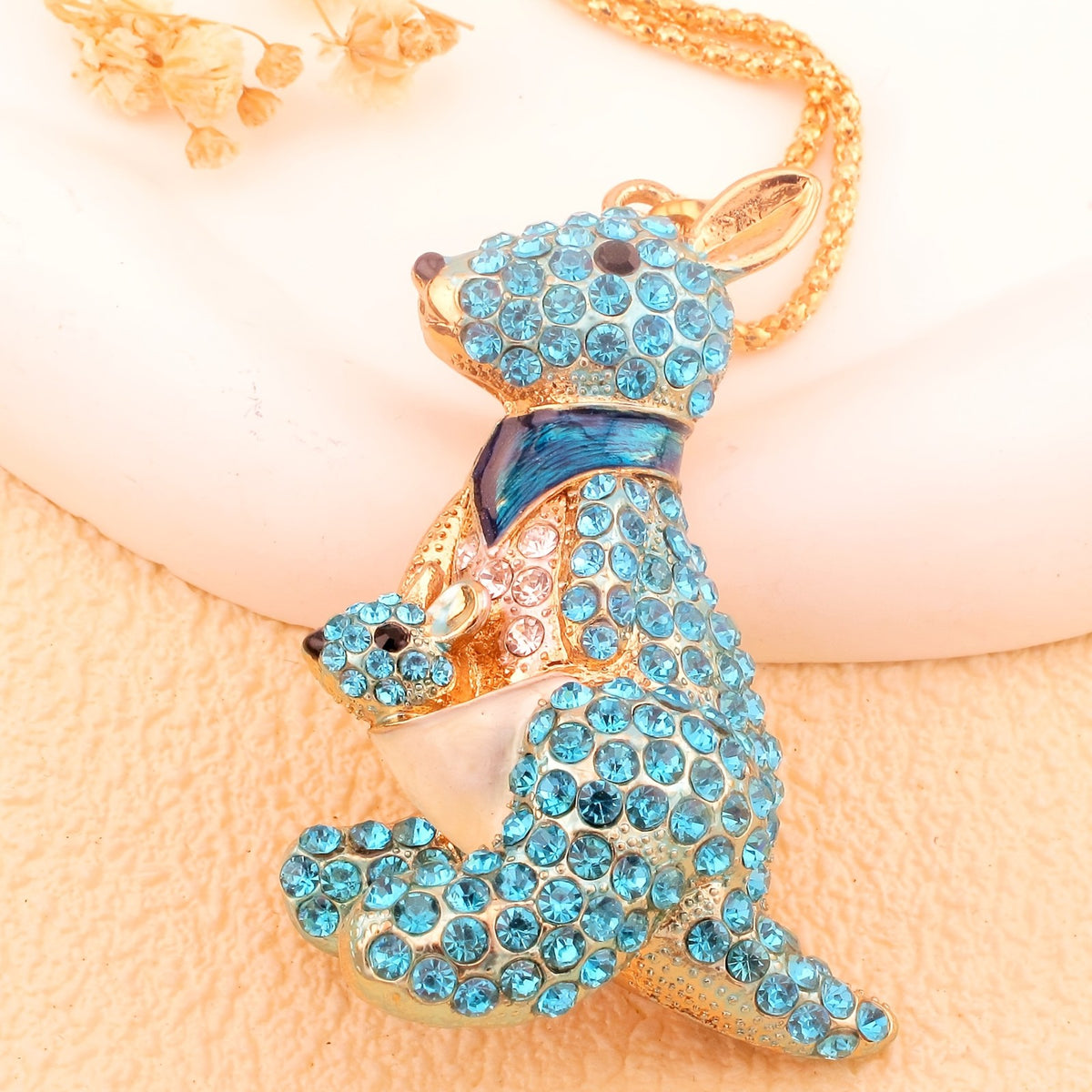 Whimsical Blue Kangaroo Pendant Necklace