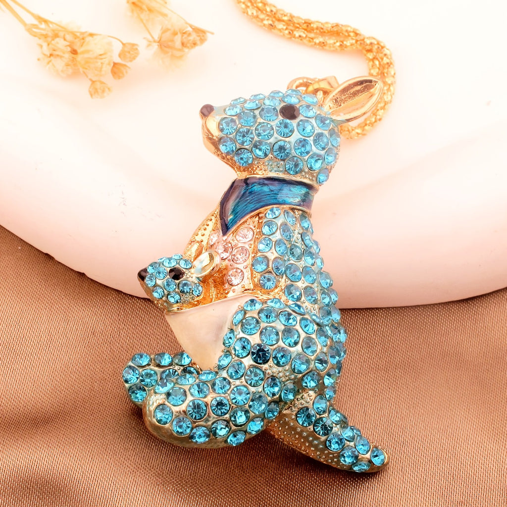 Whimsical Blue Kangaroo Pendant Necklace