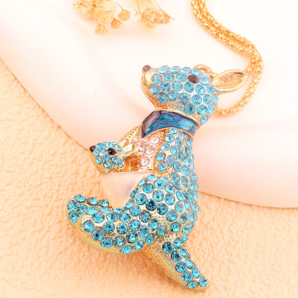 Whimsical Blue Kangaroo Pendant Necklace