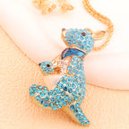 Whimsical Blue Kangaroo Pendant Necklace