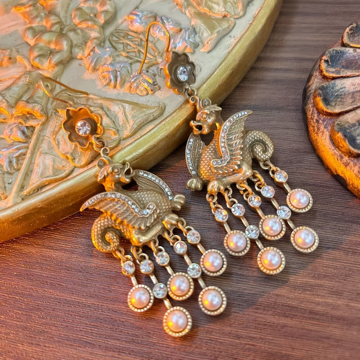 Mythical Winged Creature Fringe Drop Earrings