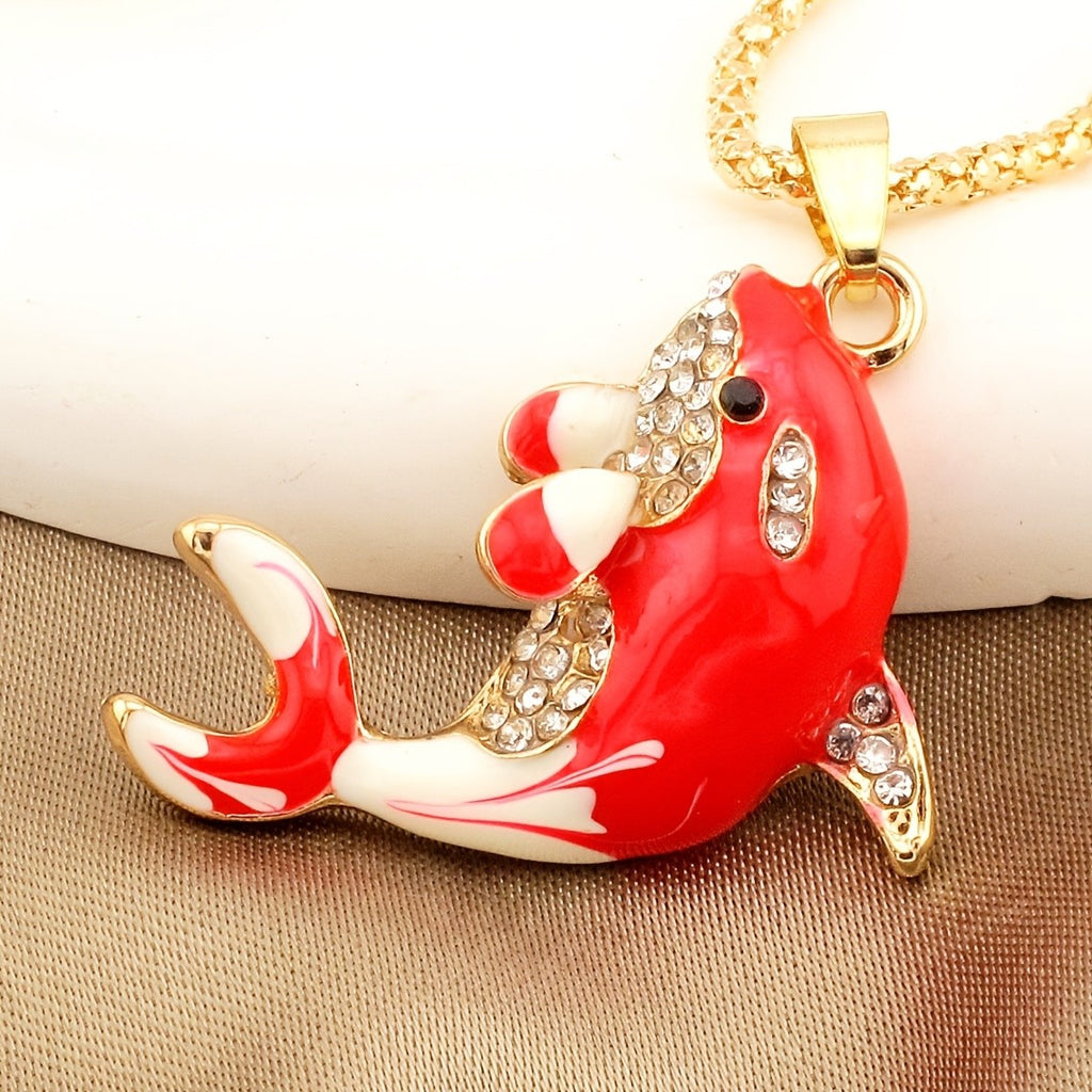Whimsical Red Whale Enamel Necklace