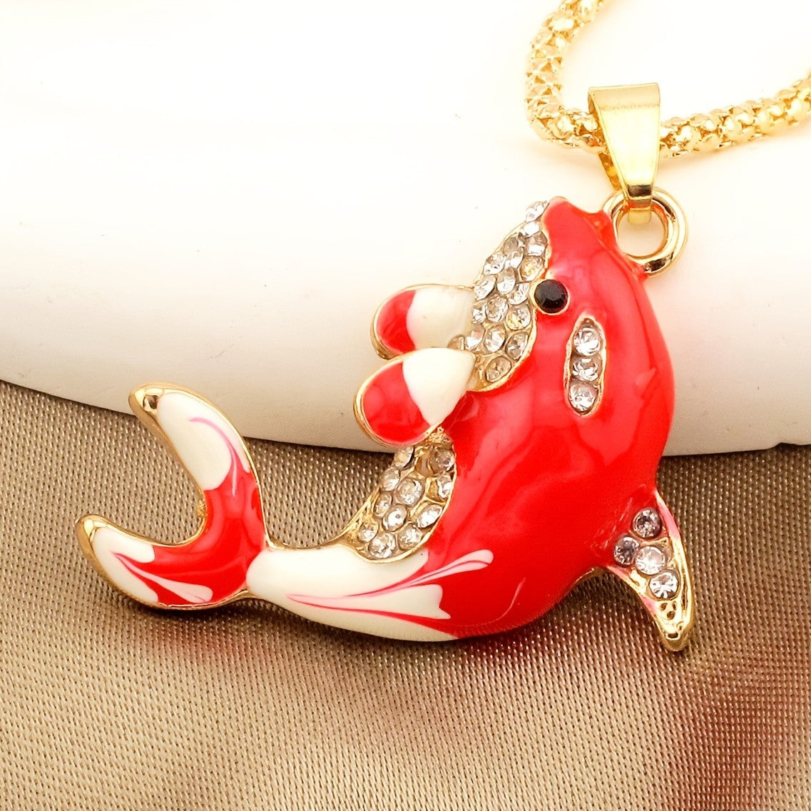 Whimsical Red Whale Enamel Necklace