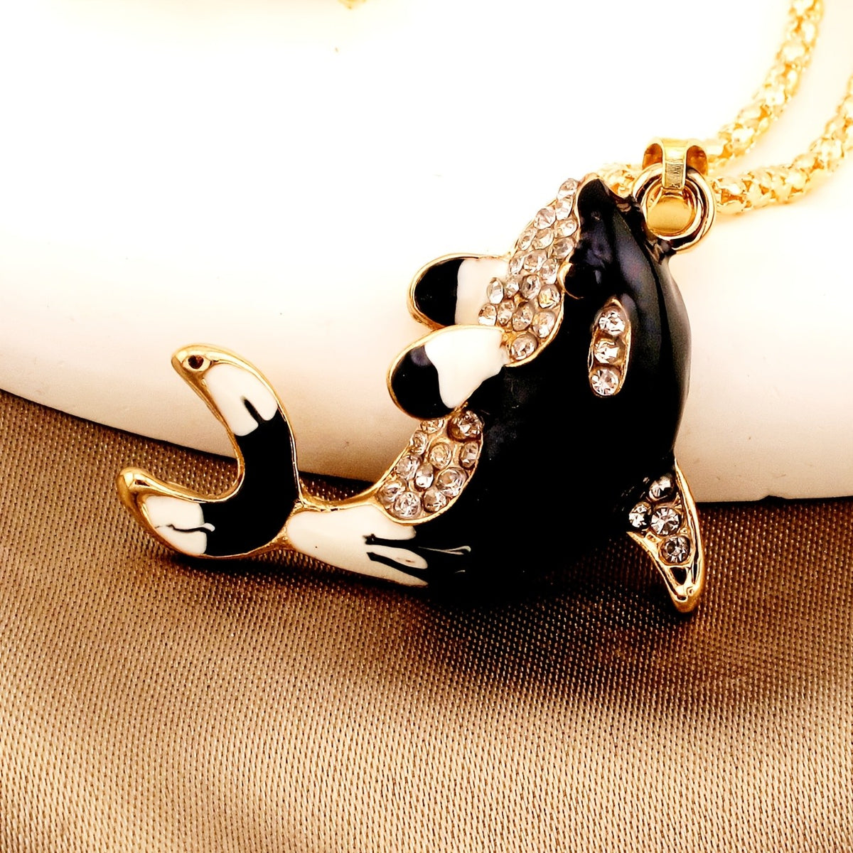 Whimsical Red Whale Enamel Necklace