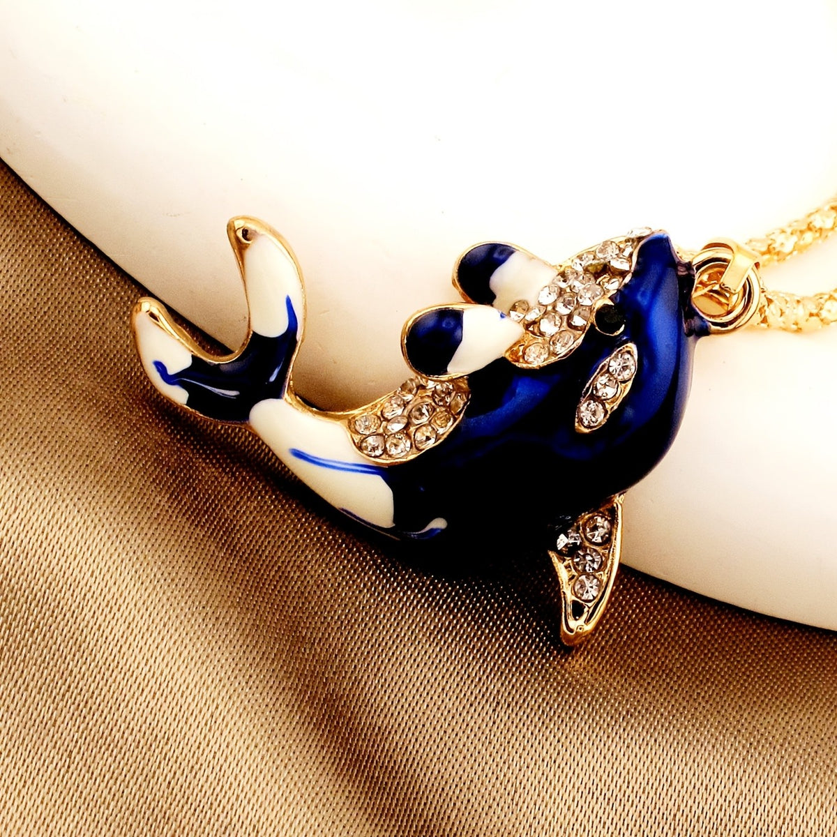 Whimsical Red Whale Enamel Necklace