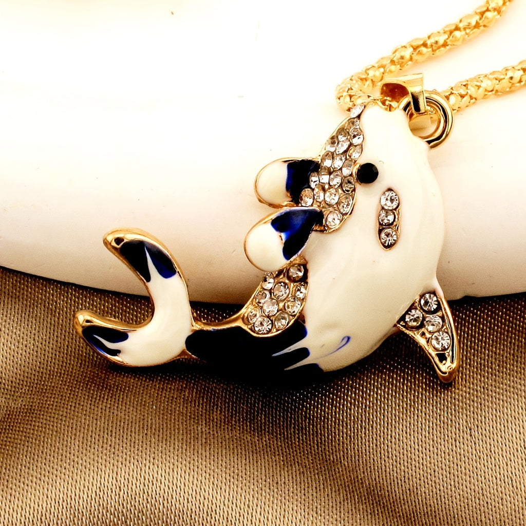 Whimsical Red Whale Enamel Necklace