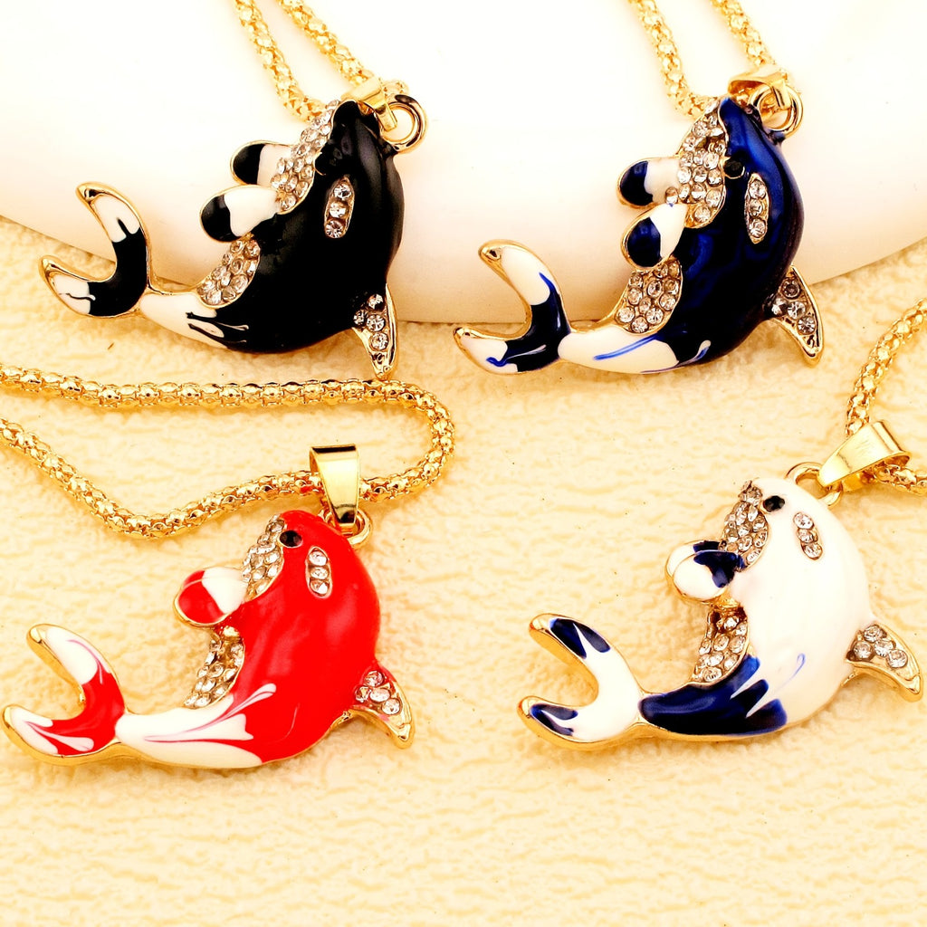 Whimsical Red Whale Enamel Necklace