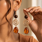 Boho Spiral Amber Drop Earrings