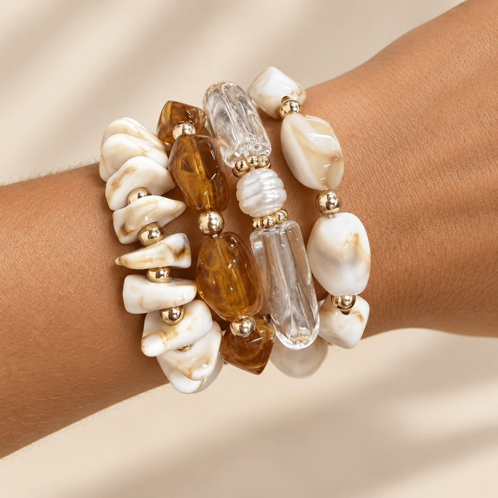 4pc Boho Chunky Bead Bracelet Set