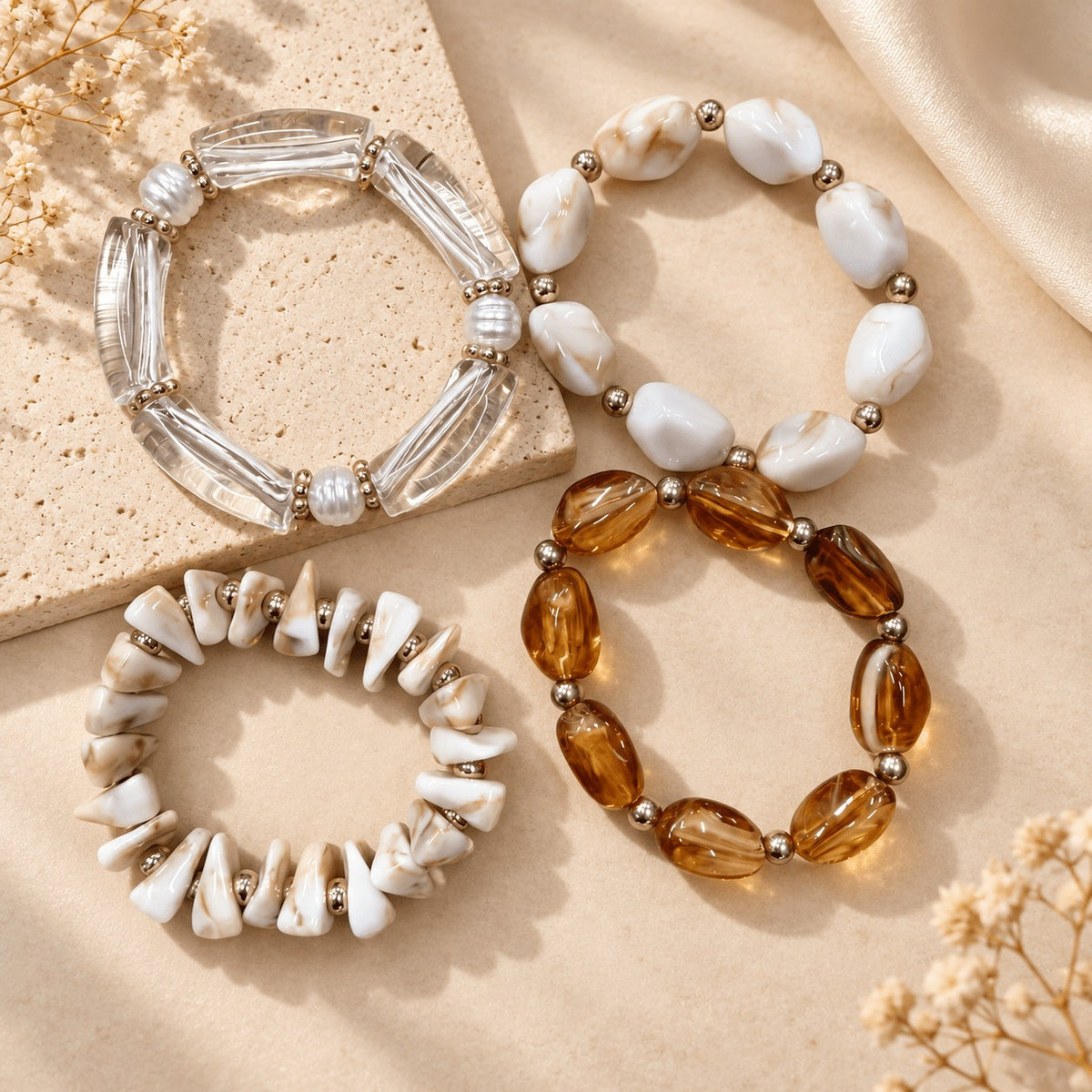 4pc Boho Chunky Bead Bracelet Set