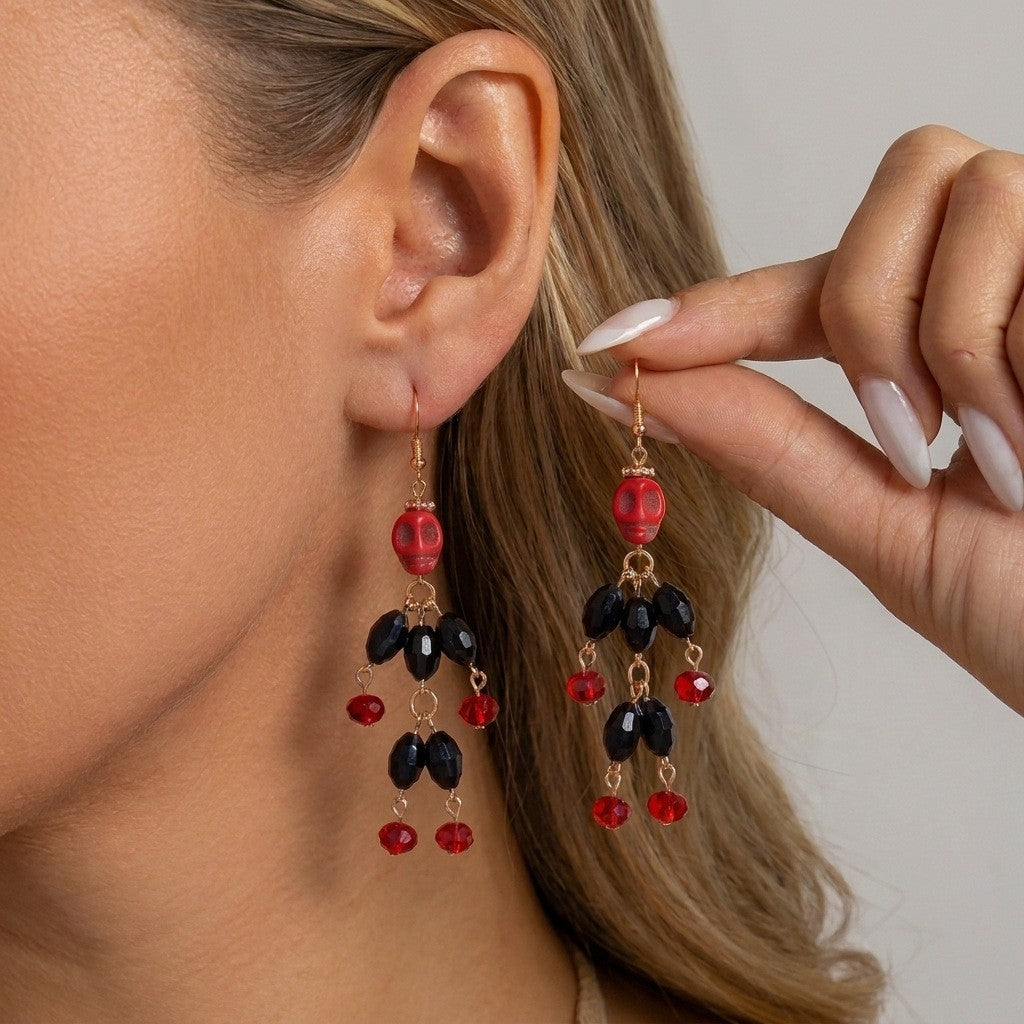 Gothic Skull Bead Drop Earrings