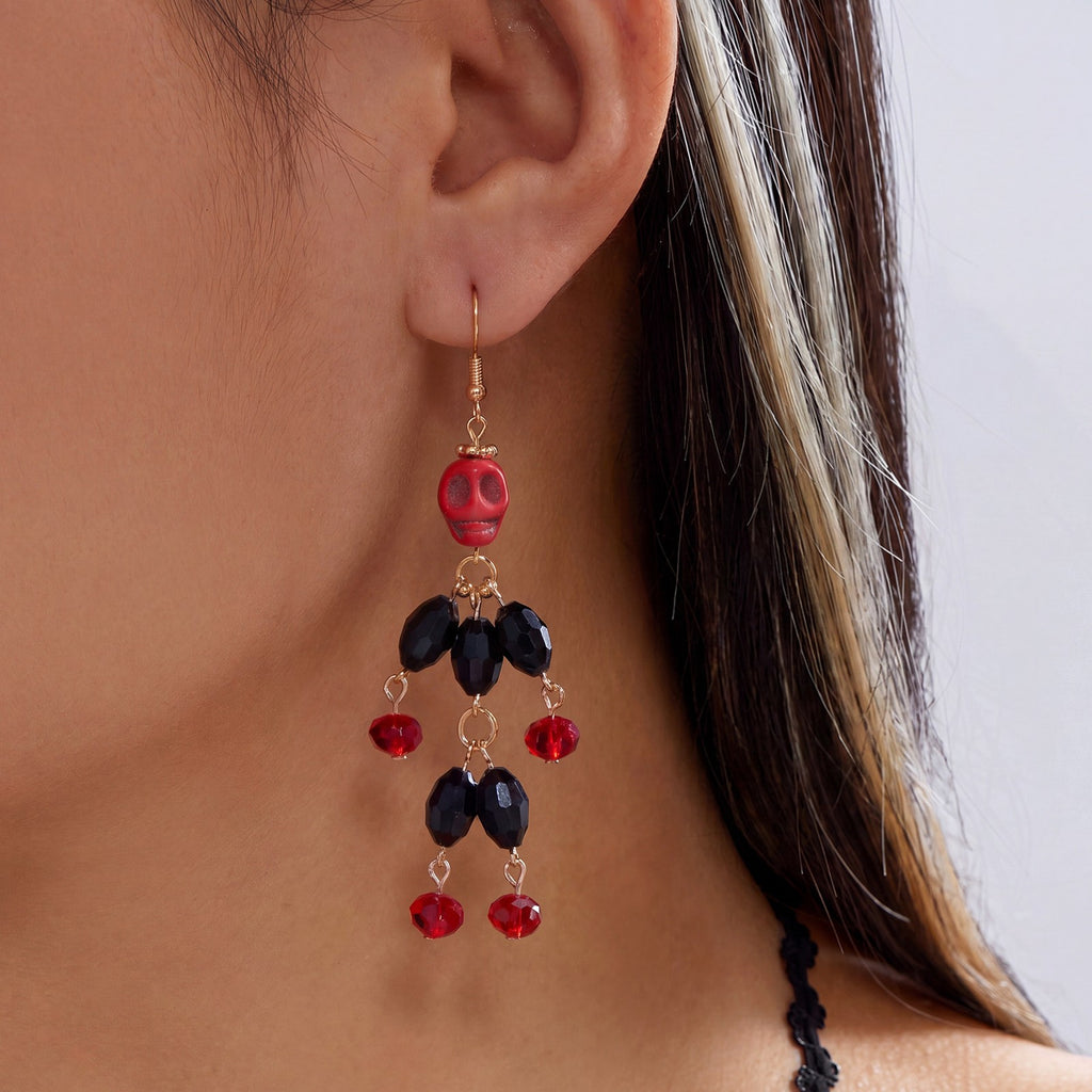 Gothic Skull Bead Drop Earrings