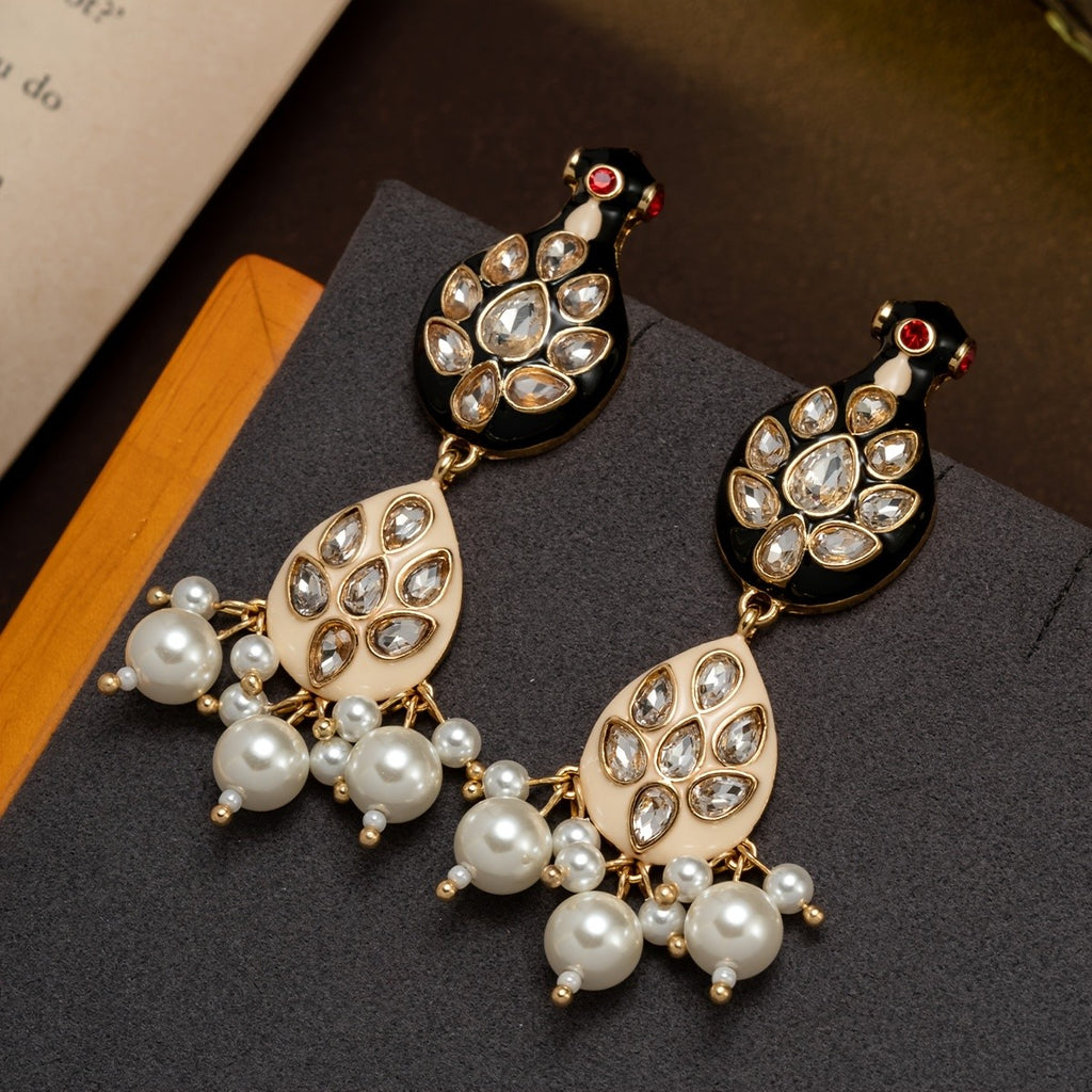 Elegant Peacock Pearl Drop Earrings