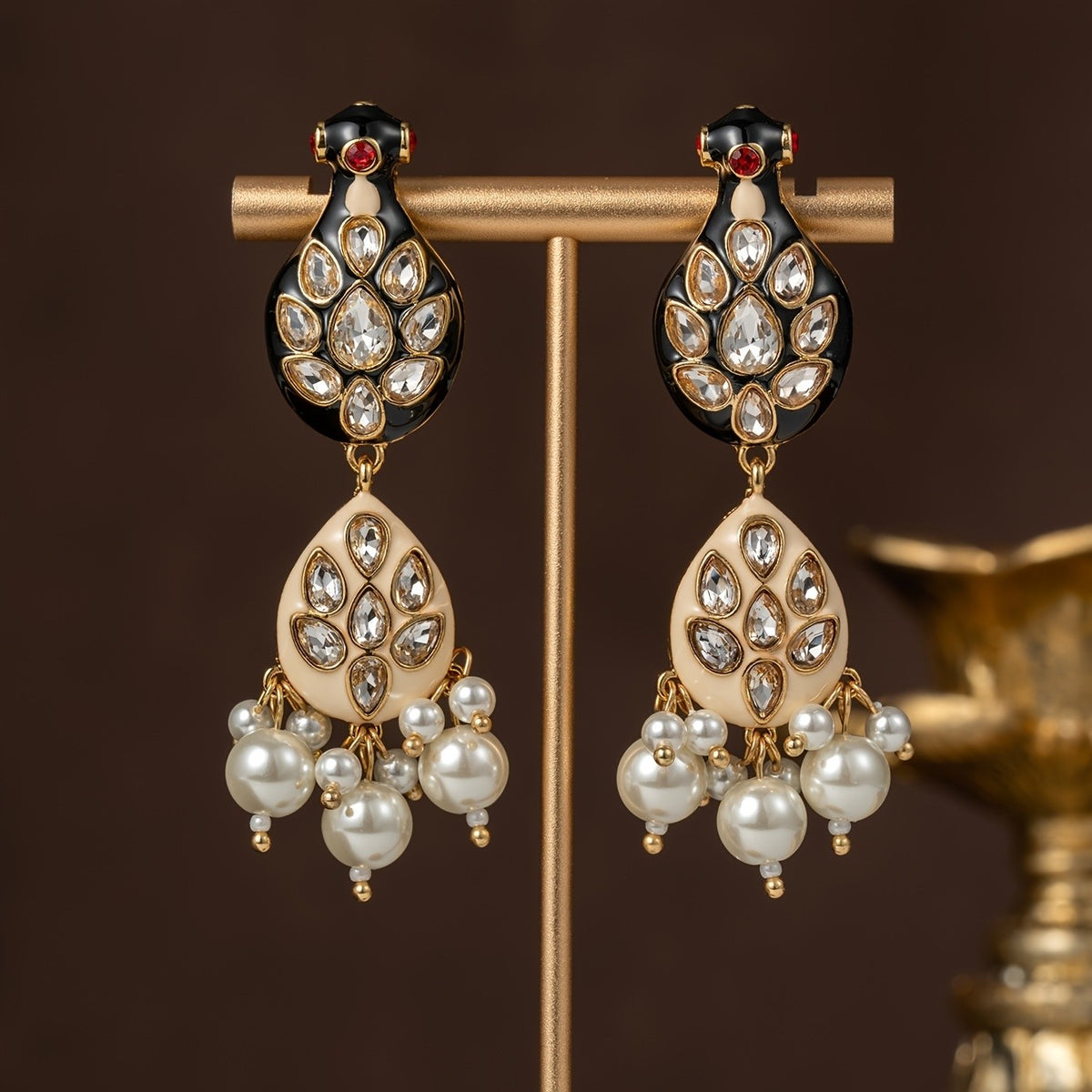 Elegant Peacock Pearl Drop Earrings