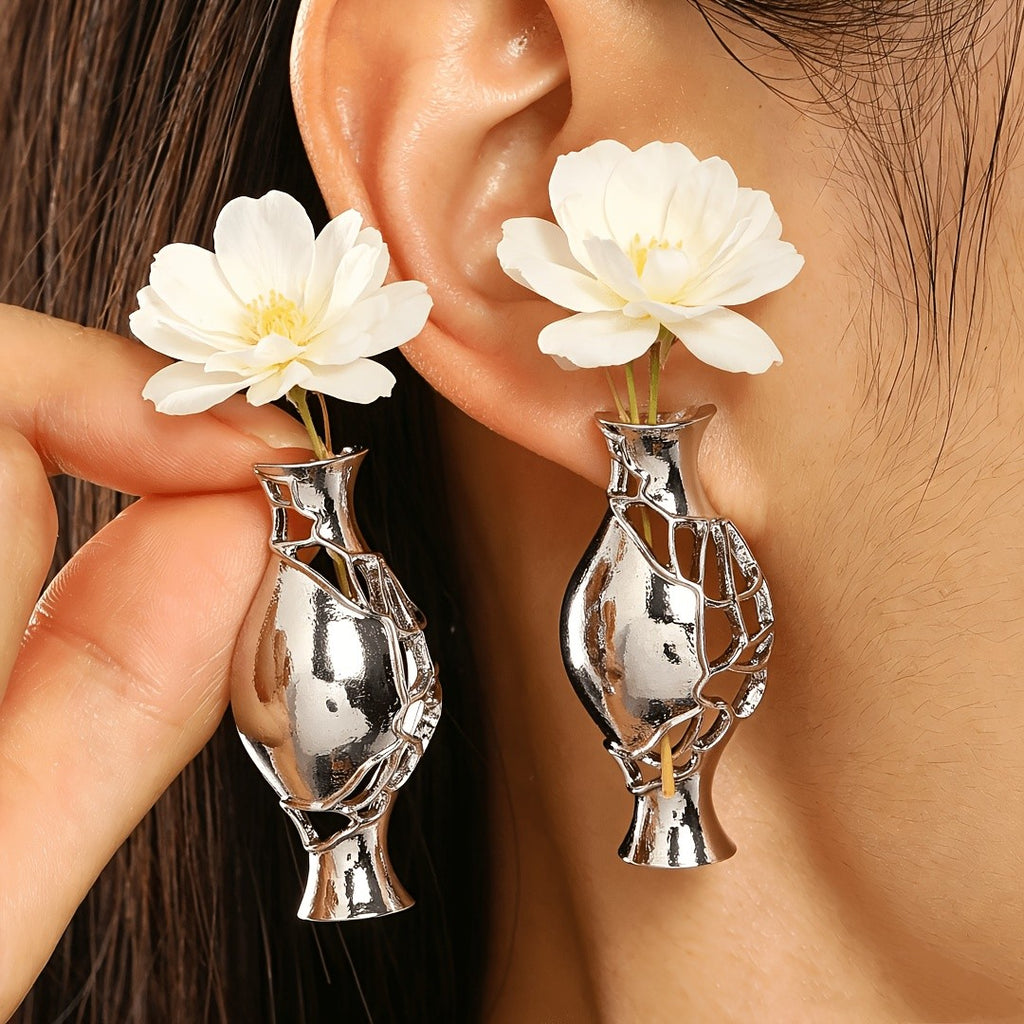 Whimsical Floral Vase Drop Earrings