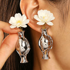 Whimsical Floral Vase Drop Earrings