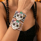 Rainbow Skull Beaded Cuff Bracelet