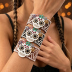 Rainbow Skull Beaded Cuff Bracelet