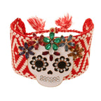 Rainbow Skull Beaded Cuff Bracelet