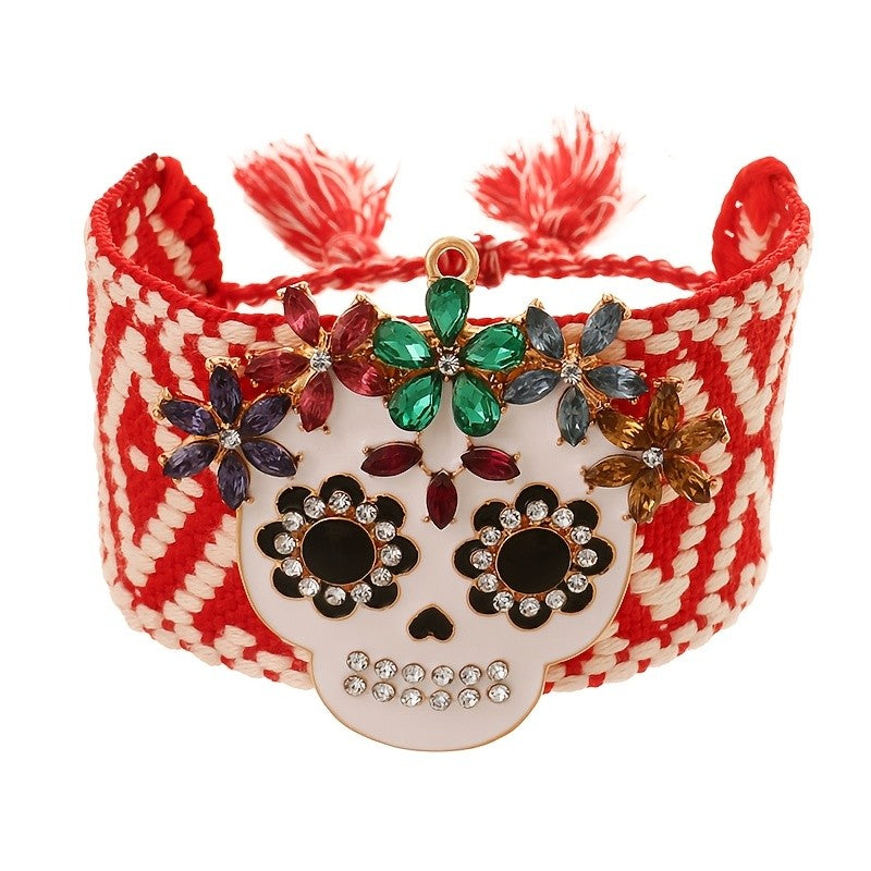 Rainbow Skull Beaded Cuff Bracelet