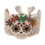 Rainbow Skull Beaded Cuff Bracelet