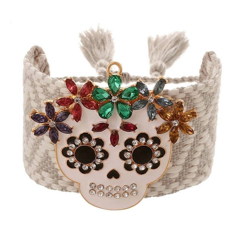 Rainbow Skull Beaded Cuff Bracelet