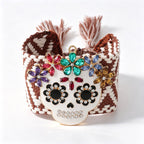 Rainbow Skull Beaded Cuff Bracelet