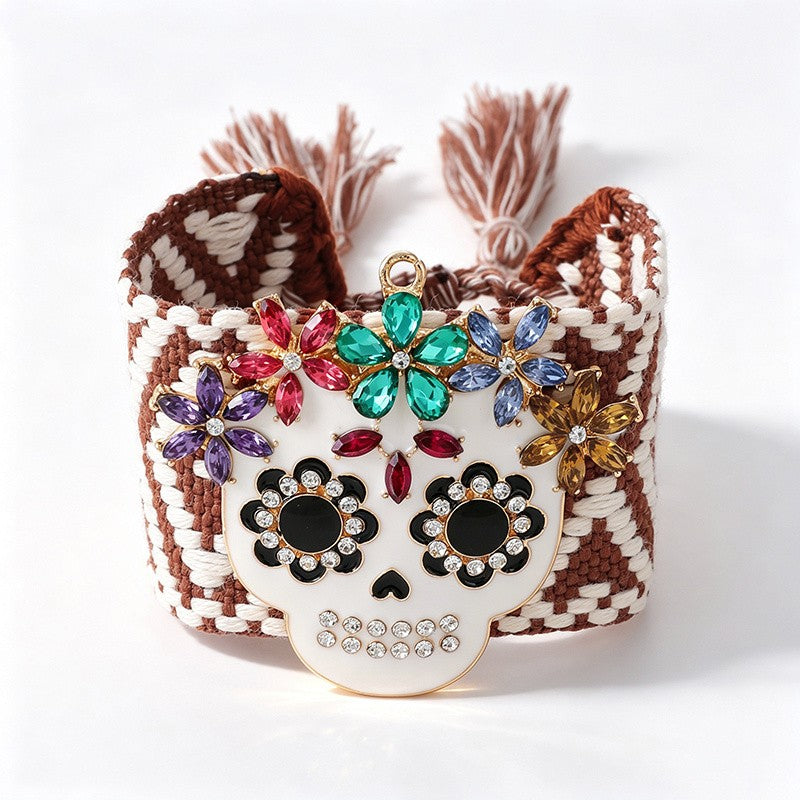 Rainbow Skull Beaded Cuff Bracelet