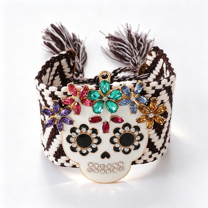 Rainbow Skull Beaded Cuff Bracelet