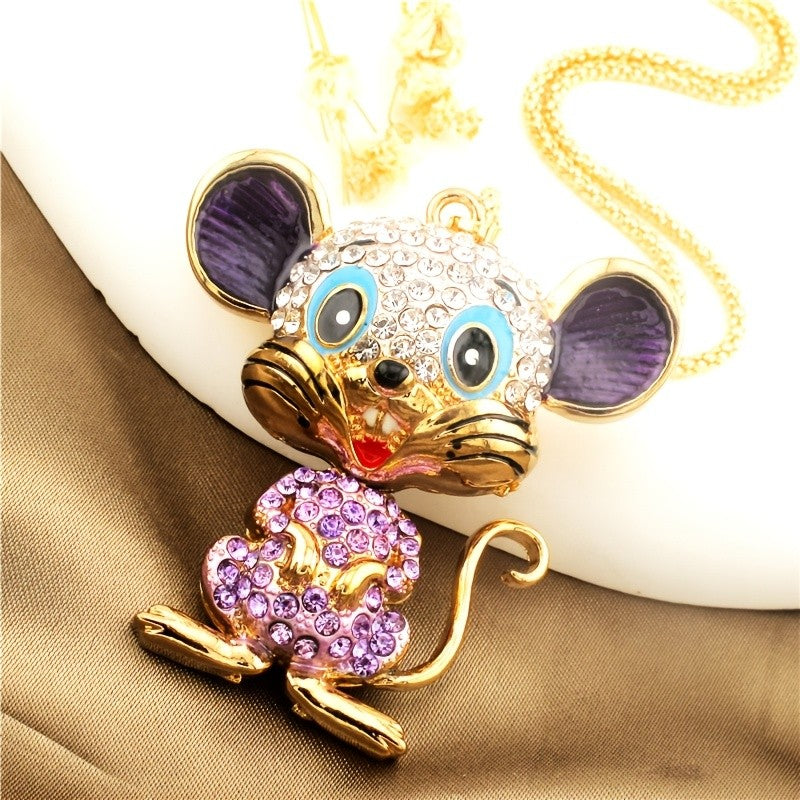 Whimsical Crystal Mouse Necklace