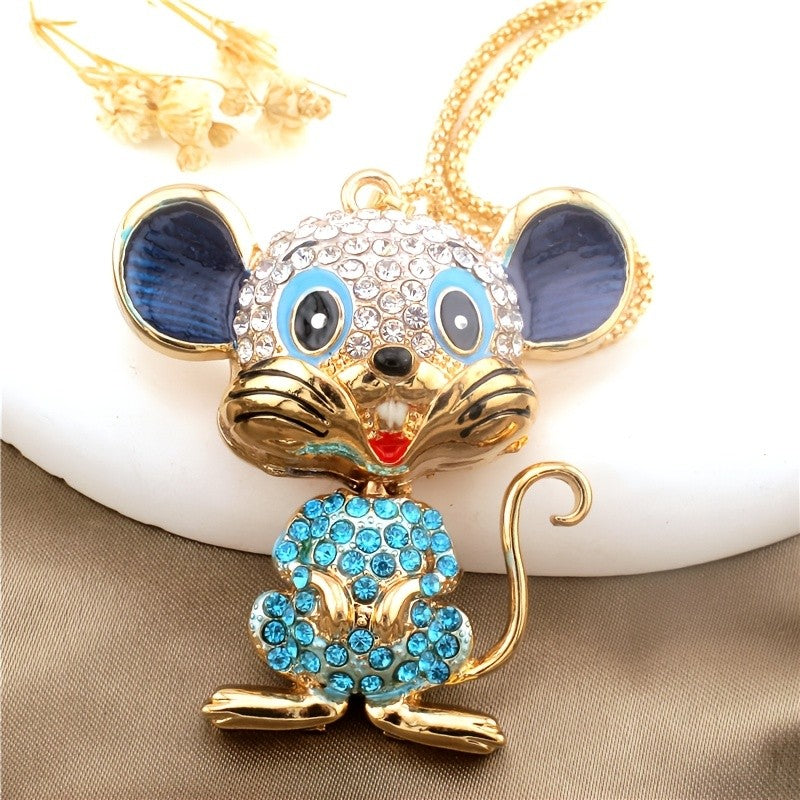 Whimsical Crystal Mouse Necklace