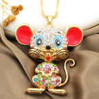 Whimsical Crystal Mouse Necklace