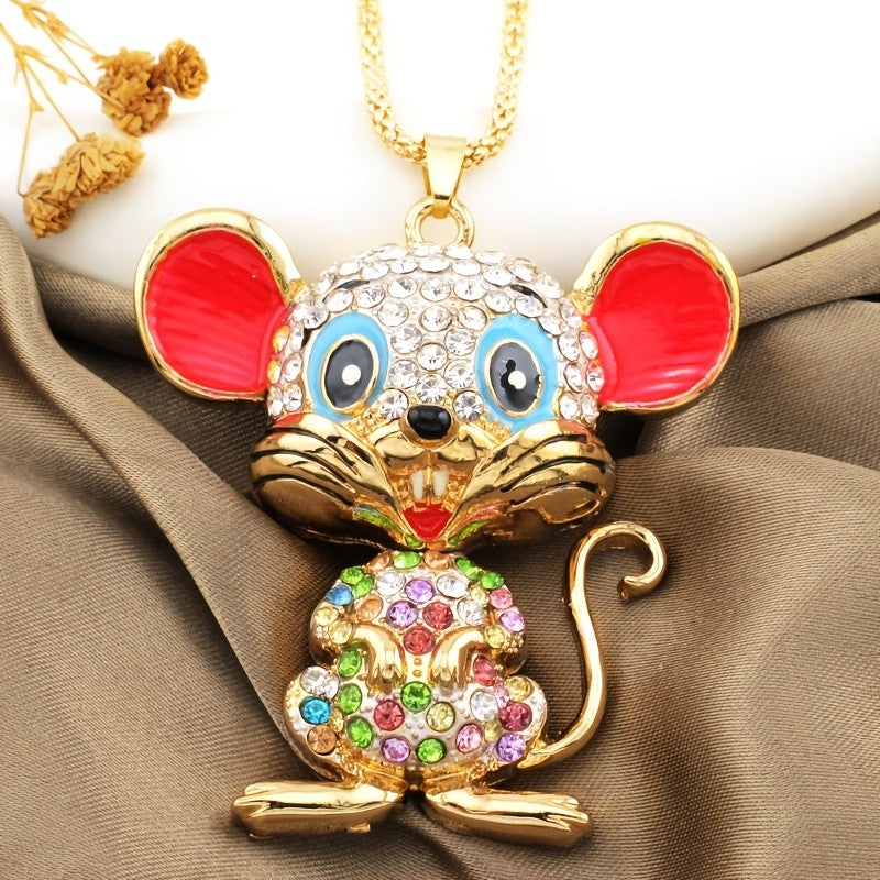 Whimsical Crystal Mouse Necklace