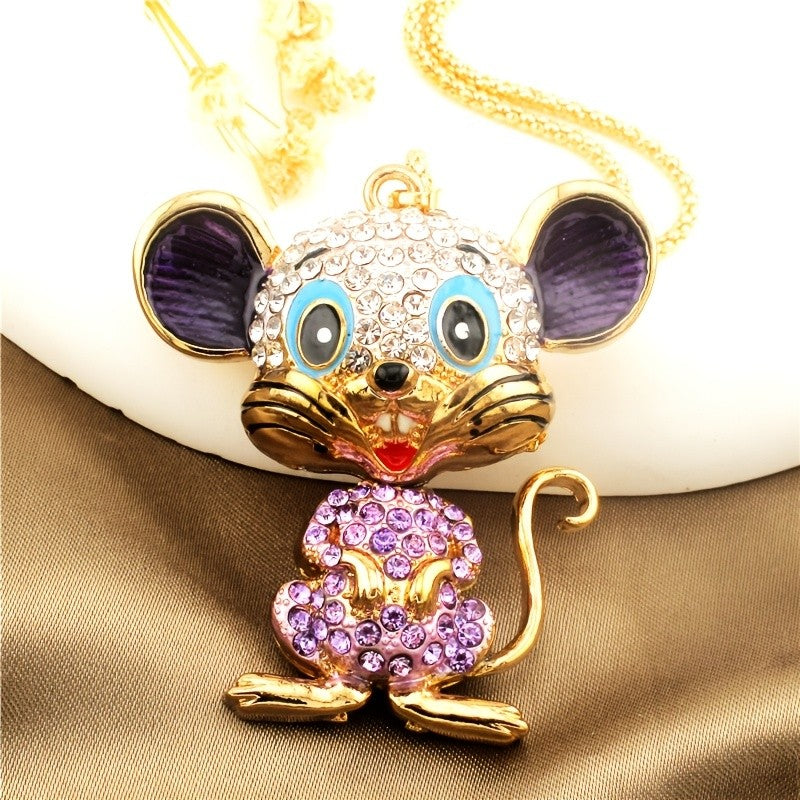 Whimsical Crystal Mouse Necklace