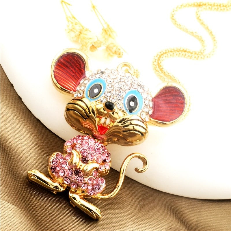 Whimsical Crystal Mouse Necklace