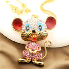 Whimsical Crystal Mouse Necklace