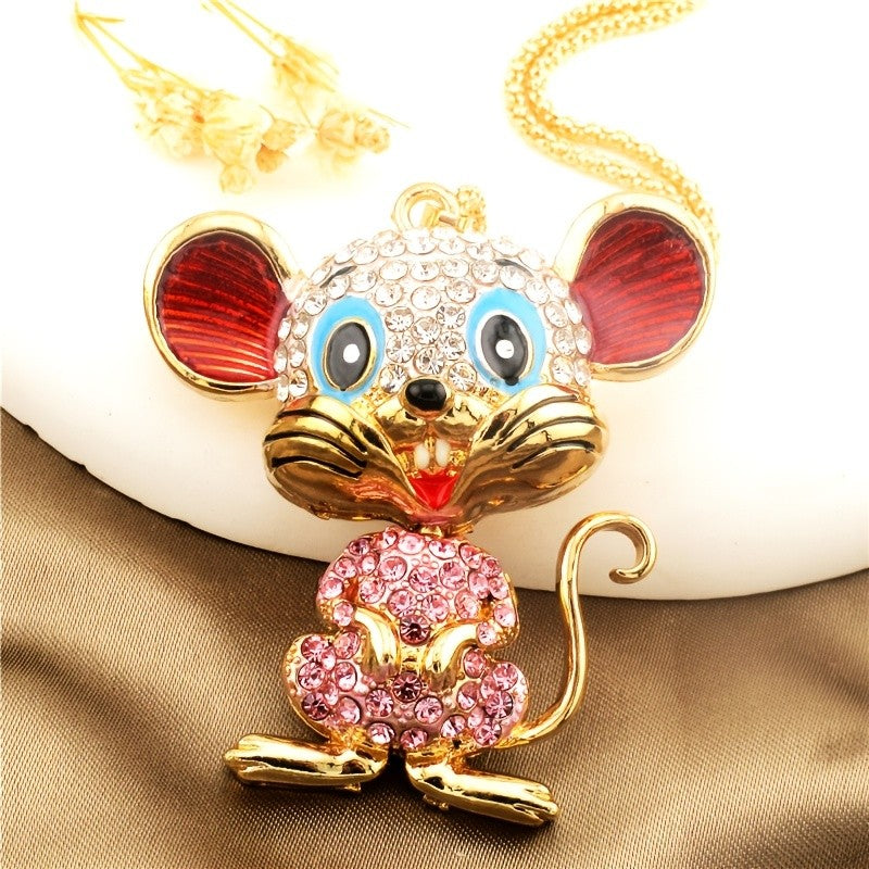 Whimsical Crystal Mouse Necklace