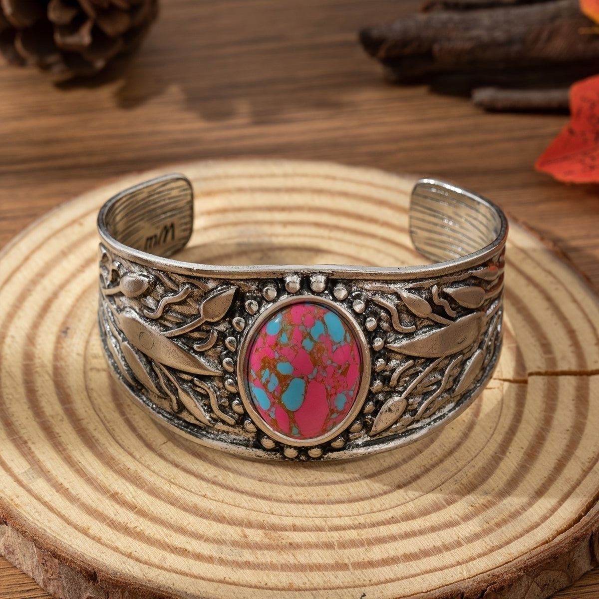Boho Turquoise Leaf Cuff Bracelet