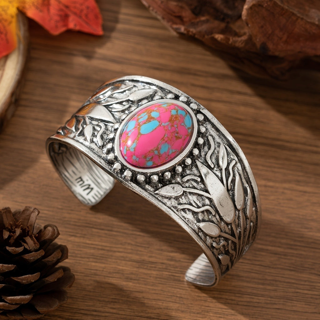 Boho Turquoise Leaf Cuff Bracelet