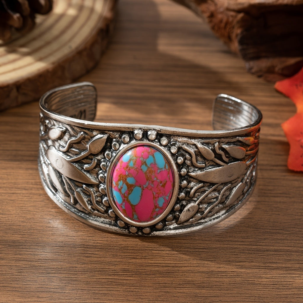 Boho Turquoise Leaf Cuff Bracelet
