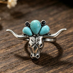 Western Turquoise Bull Skull Ring