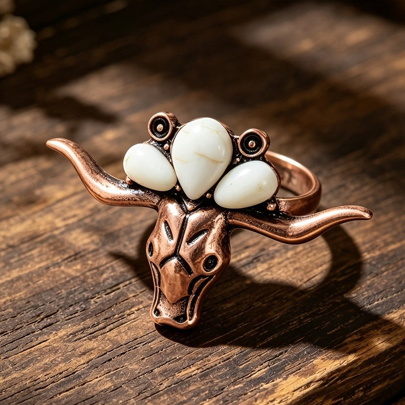 Western Turquoise Bull Skull Ring