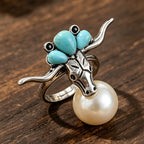 Western Turquoise Bull Skull Ring