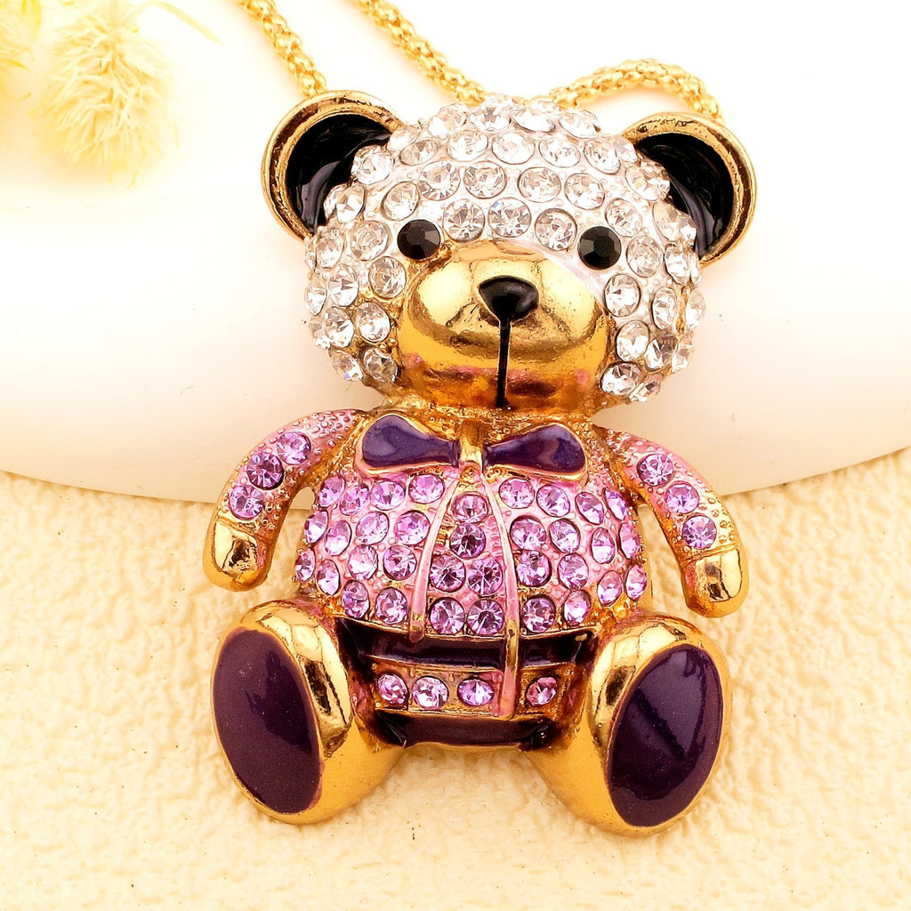 Luxe Crystal Bear Pendant Necklace