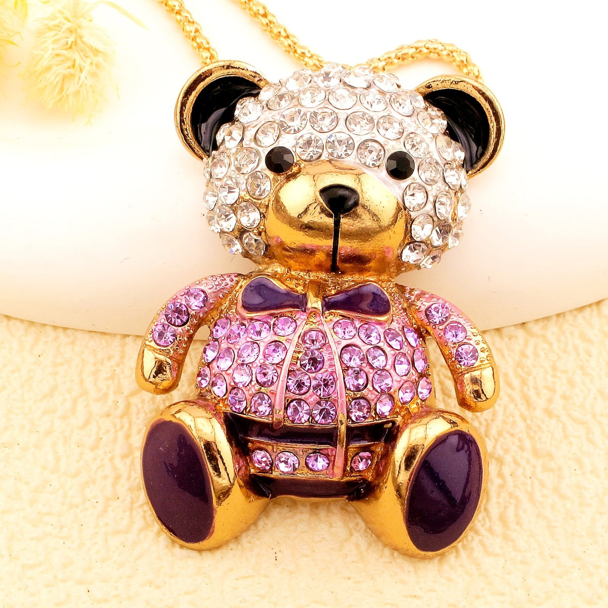 Luxe Crystal Bear Pendant Necklace