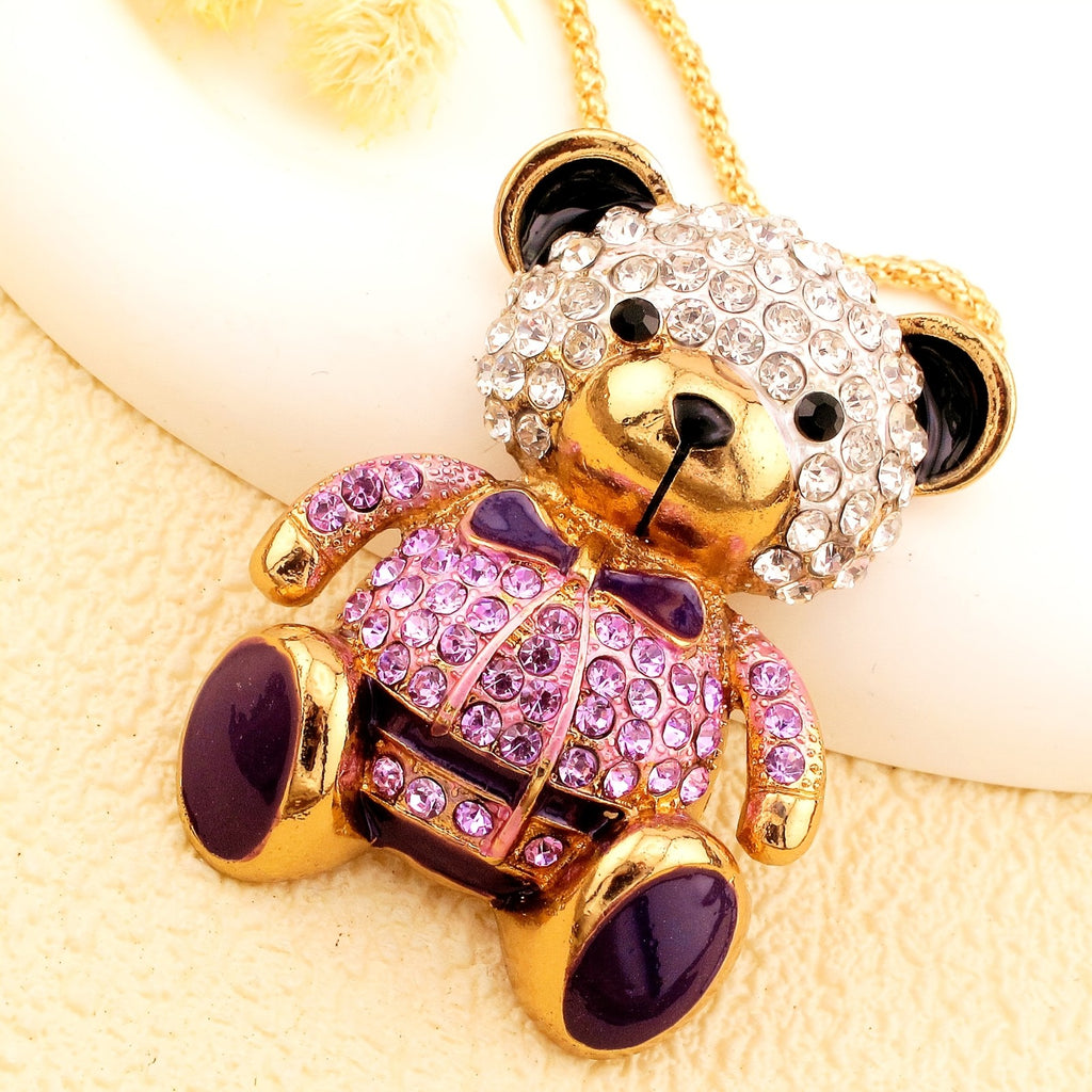 Luxe Crystal Bear Pendant Necklace