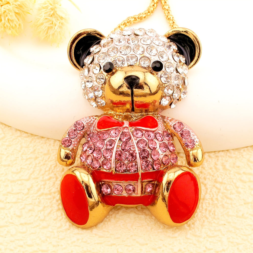 Luxe Crystal Bear Pendant Necklace